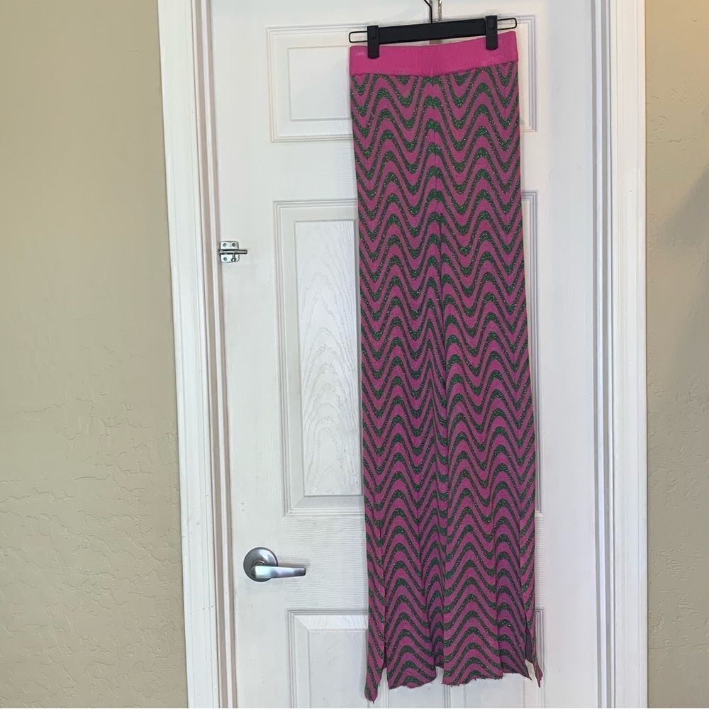 Urban Outfitters Funky Flowy Flare Pants Size XS Pink with green sparkles